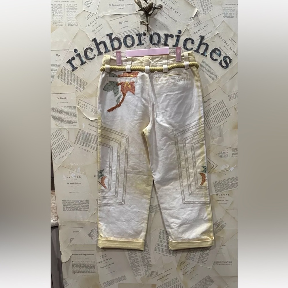 Free People Electric Sands Embroidered Pants We The Free Floral Stitching Rope - Picture 6 of 8